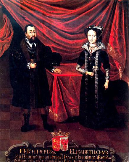 unknow artist Eric I, Duke of Brunswick-Luneburg, with his second wife, Elizabeth of Brandenburg, around 1530 France oil painting art